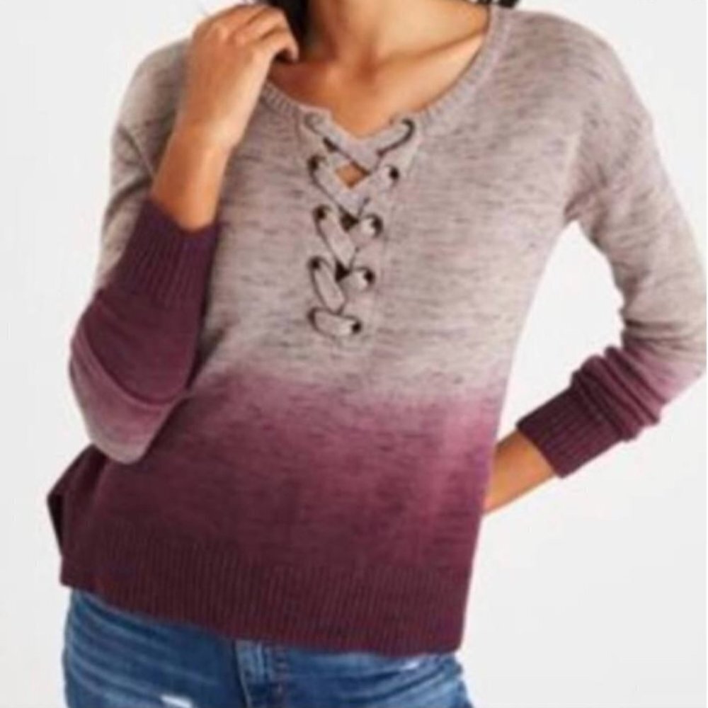 American Eagle Ombre Lace-Up Sweater Sz XS